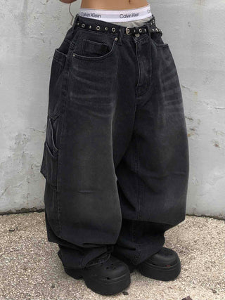 Balloon Fit Carpenter Cutout Denim Long Pants