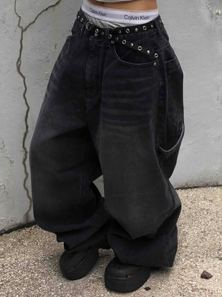 Balloon Fit Carpenter Cutout Denim Long Pants