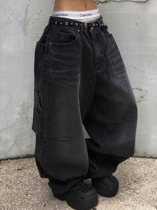 Balloon Fit Carpenter Cutout Denim Long Pants