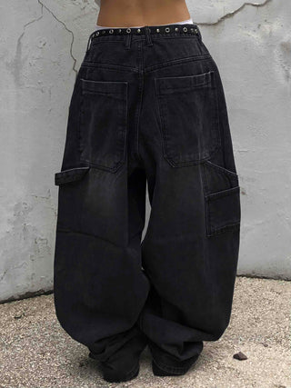 Balloon Fit Carpenter Cutout Denim Long Pants