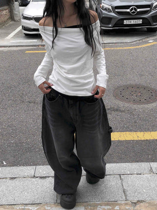 Balloon Fit Carpenter Cutout Denim Long Pants
