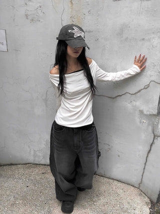 Balloon Fit Carpenter Cutout Denim Long Pants