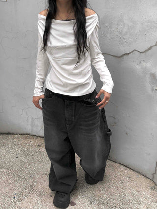 Balloon Fit Carpenter Cutout Denim Long Pants