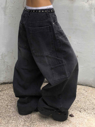 Balloon Fit Carpenter Cutout Denim Long Pants