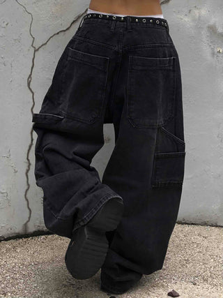 Balloon Fit Carpenter Cutout Denim Long Pants