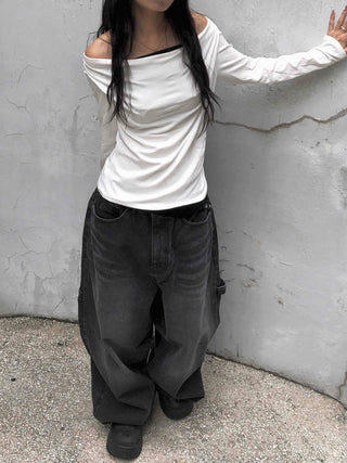 Balloon Fit Carpenter Cutout Denim Long Pants