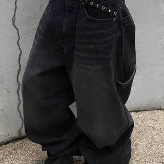 Balloon Fit Carpenter Cutout Denim Long Pants
