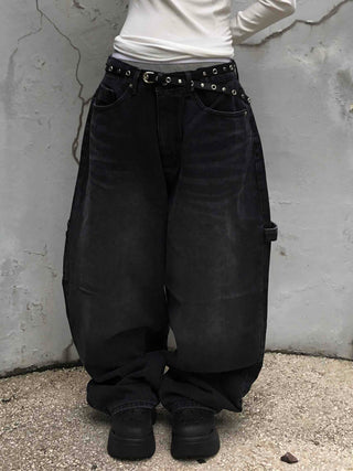 Balloon Fit Carpenter Cutout Denim Long Pants
