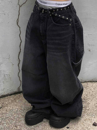 Balloon Fit Carpenter Cutout Denim Long Pants