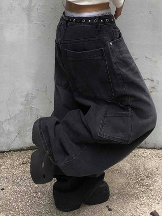 Balloon Fit Carpenter Cutout Denim Long Pants