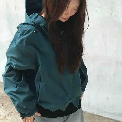 New Basic Plain Oversized Windbreaker