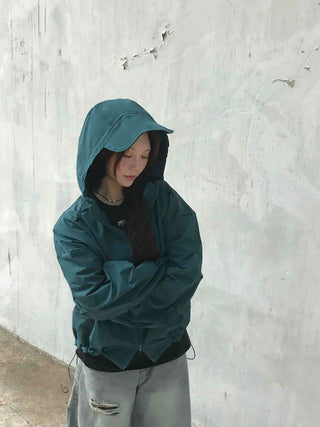 New Basic Plain Oversized Windbreaker