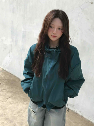 New Basic Plain Oversized Windbreaker