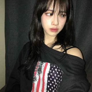 Sporty One-Off-Shoulder American Flag Sweatshirt