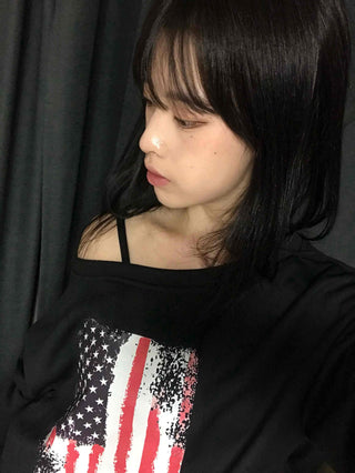 Sporty One-Off-Shoulder American Flag Sweatshirt