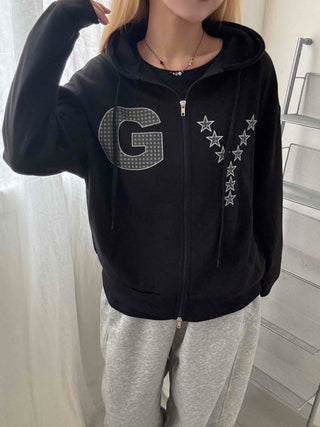 Y2k Cotton Lettering Zip-up