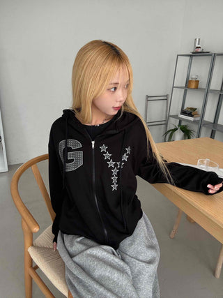 Y2k Cotton Lettering Zip-up