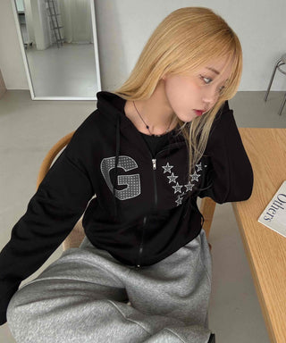 Y2k Cotton Lettering Zip-up