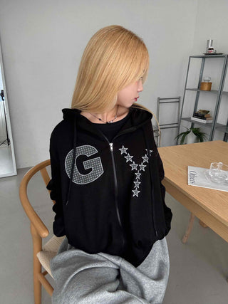 Y2k Cotton Lettering Zip-up