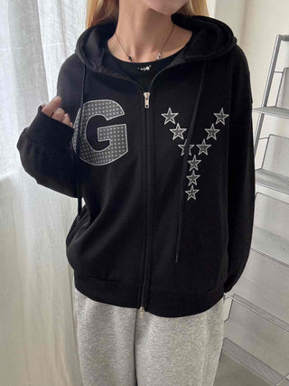 Y2k Cotton Lettering Zip-up