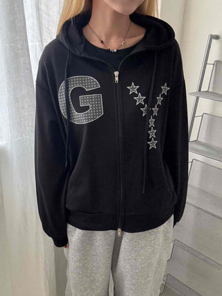 Y2k Cotton Lettering Zip-up