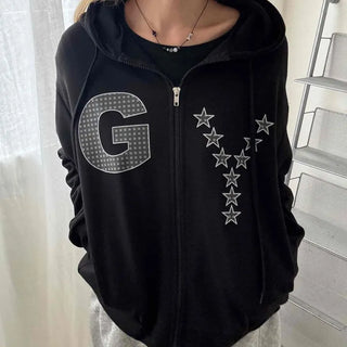 Y2k Cotton Lettering Zip-up