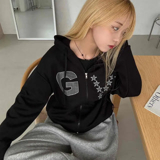 Y2k Cotton Lettering Zip-up