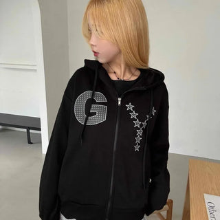 Y2k Cotton Lettering Zip-up