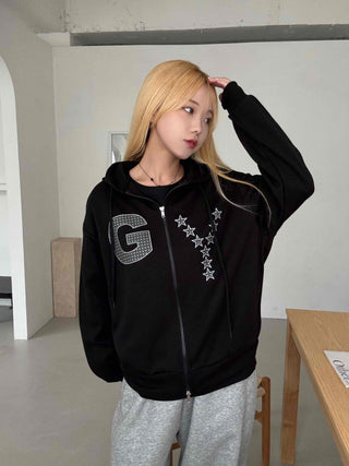 Y2k Cotton Lettering Zip-up