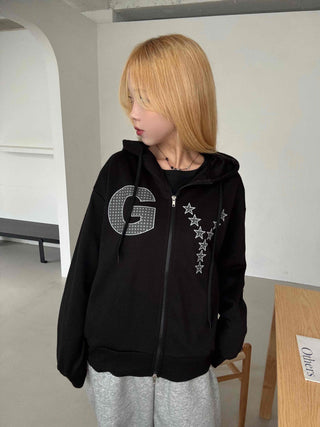 Y2k Cotton Lettering Zip-up