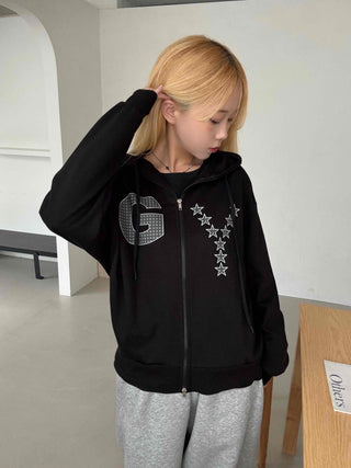 Y2k Cotton Lettering Zip-up