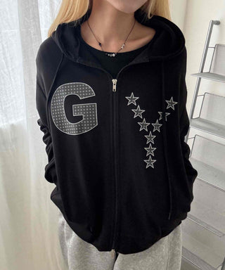 Y2k Cotton Lettering Zip-up