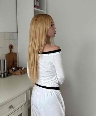 Effortless Chic Studded Off-Shoulder Long-Sleeve T-Shirt