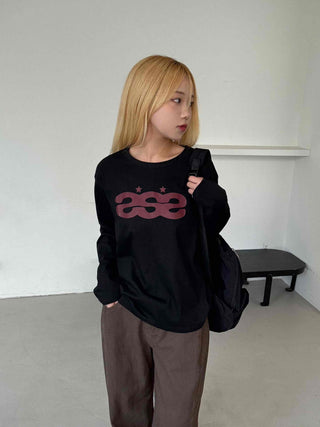 Retro Hip Vintage Cotton Lettering Long Sleeve T-shirt