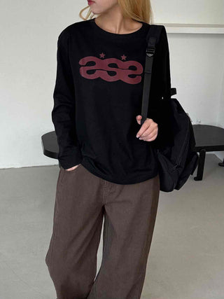 Retro Hip Vintage Cotton Lettering Long Sleeve T-shirt