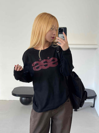 Retro Hip Vintage Cotton Lettering Long Sleeve T-shirt