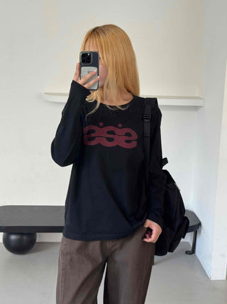 Retro Hip Vintage Cotton Lettering Long Sleeve T-shirt
