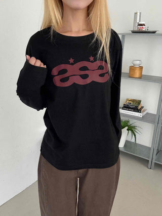 Retro Hip Vintage Cotton Lettering Long Sleeve T-shirt