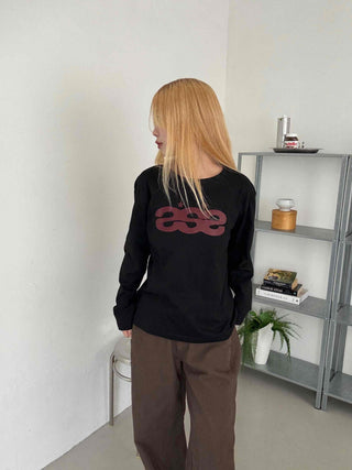 Retro Hip Vintage Cotton Lettering Long Sleeve T-shirt