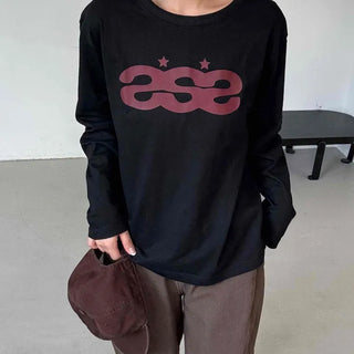 Retro Hip Vintage Cotton Lettering Long Sleeve T-shirt