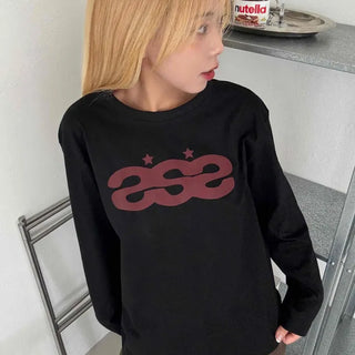 Retro Hip Vintage Cotton Lettering Long Sleeve T-shirt