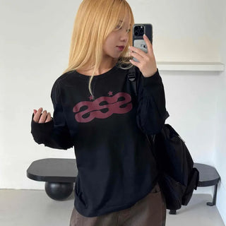 Retro Hip Vintage Cotton Lettering Long Sleeve T-shirt