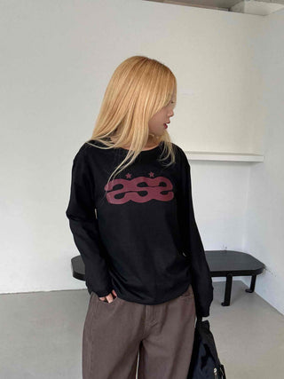 Retro Hip Vintage Cotton Lettering Long Sleeve T-shirt
