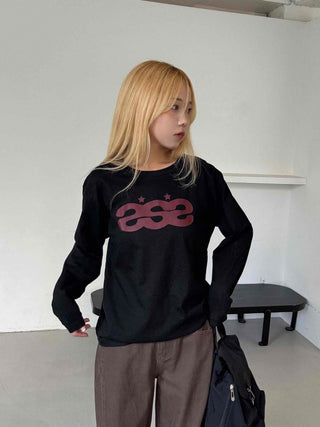 Retro Hip Vintage Cotton Lettering Long Sleeve T-shirt