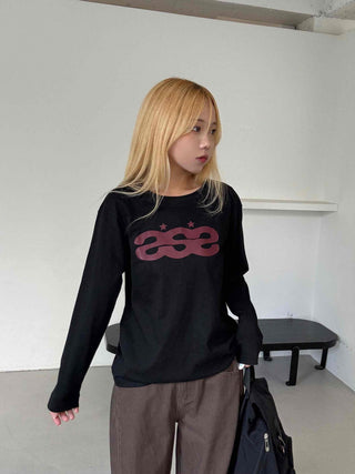 Retro Hip Vintage Cotton Lettering Long Sleeve T-shirt