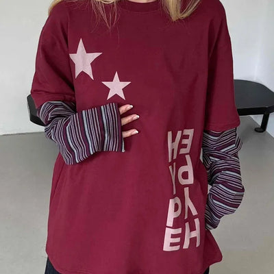 Comfortable Layered Striped Long Sleeve T-shirt