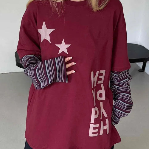 Comfortable Layered Striped Long Sleeve T-shirt