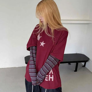 Comfortable Layered Striped Long Sleeve T-shirt