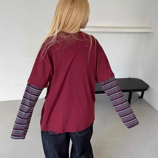 Comfortable Layered Striped Long Sleeve T-shirt