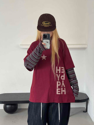 Comfortable Layered Striped Long Sleeve T-shirt